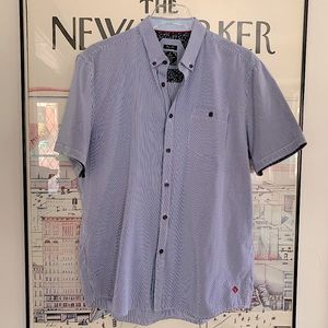 Point Zero thin blue + white stripe short sleeve shirt, slim fit Size L
